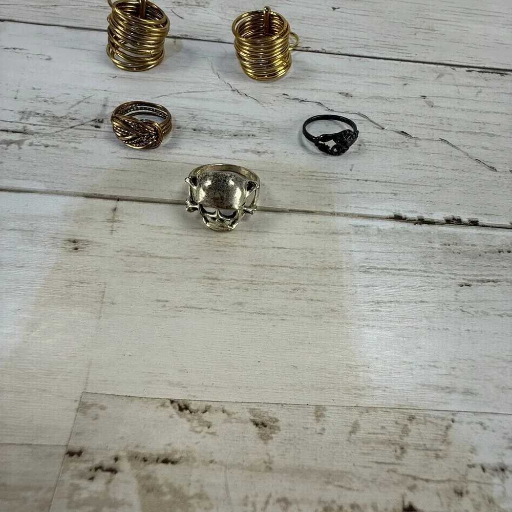Mixed Fashion Ring Lot Skull Gothic Boho Stacking‎ Rings Gold Silver Black 5pc